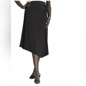 NWT Eloquii Asymmetrical Black Skirt Size 16 Gather Front Flowy Midi